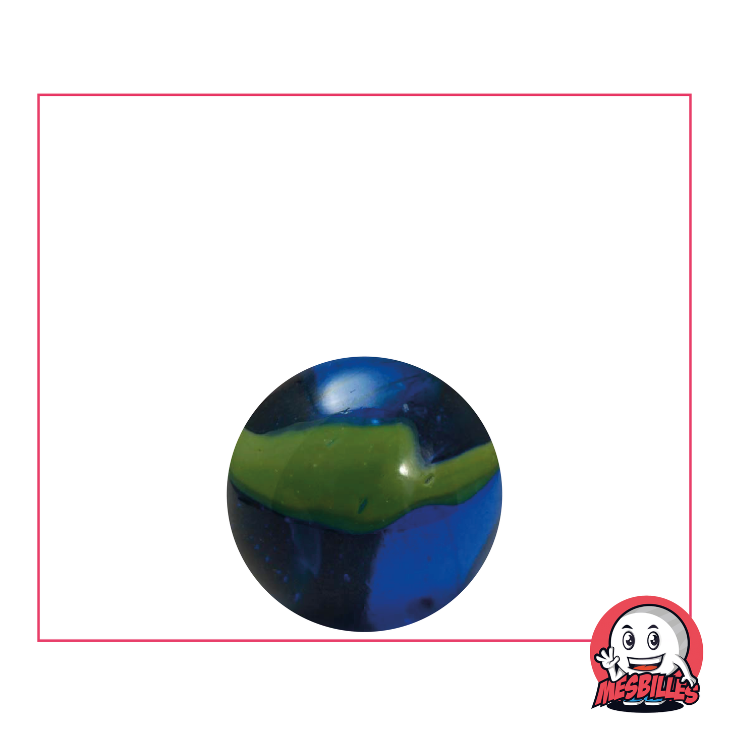 1 Biglia Abisso 16 mm in vetro blu intenso traslucido decorato con arabeschi verdi