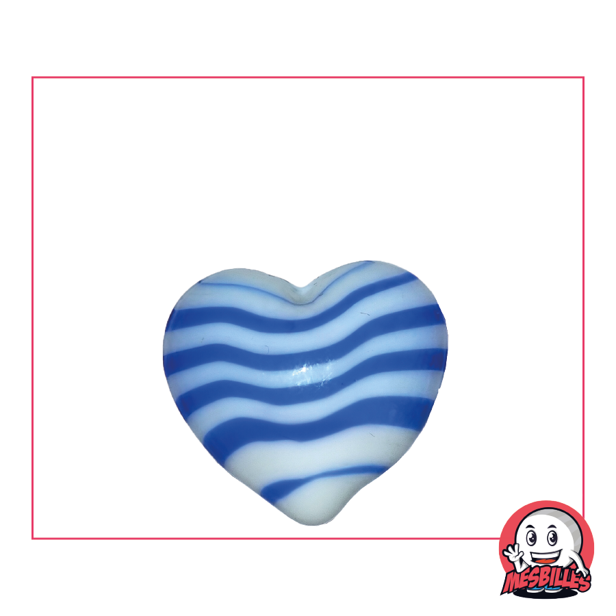 Biglia a forma di cuore in vetro opaco bianco striato di blu, biglia piatta 25 mm, MieiBiglie