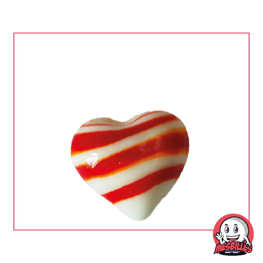 Biglia a forma di cuore in vetro bianco opaco con strisce rosse, biglia piatta 25 mm, MieiBiglie