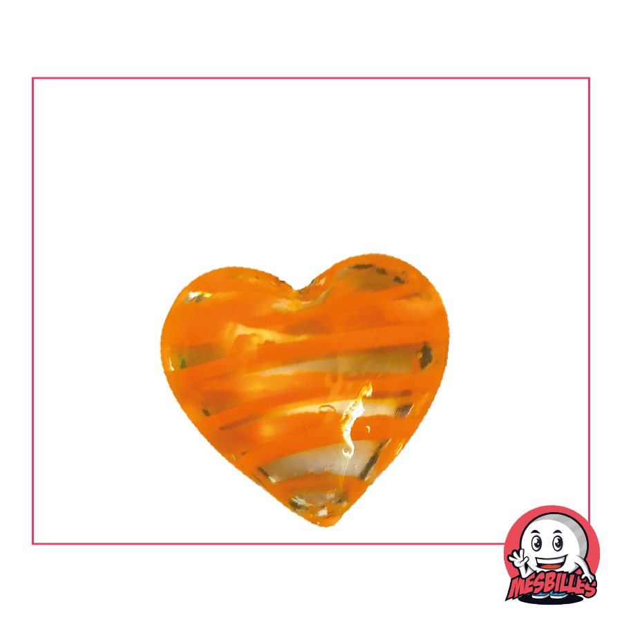 Biglia a forma di cuore in vetro cristallo traslucido striato di arancione, biglia piatta 25 mm, MieiBiglie