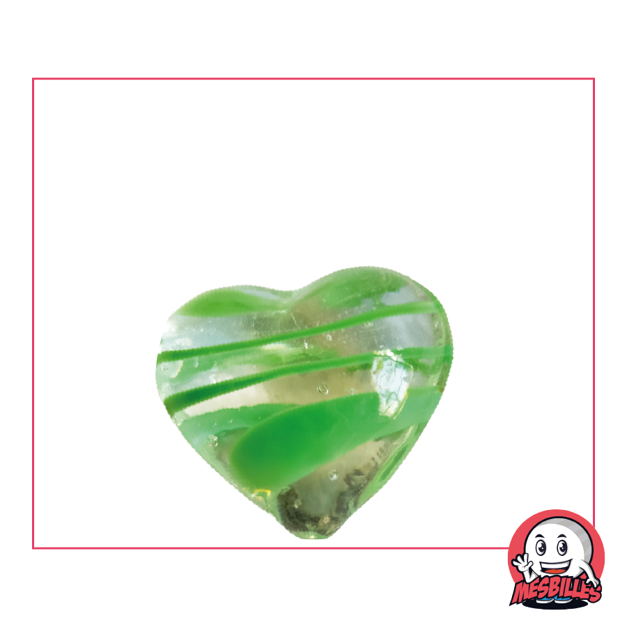 Biglia a forma di cuore in vetro cristallo traslucido striato di verde, biglia piatta 25 mm, MieiBiglie
