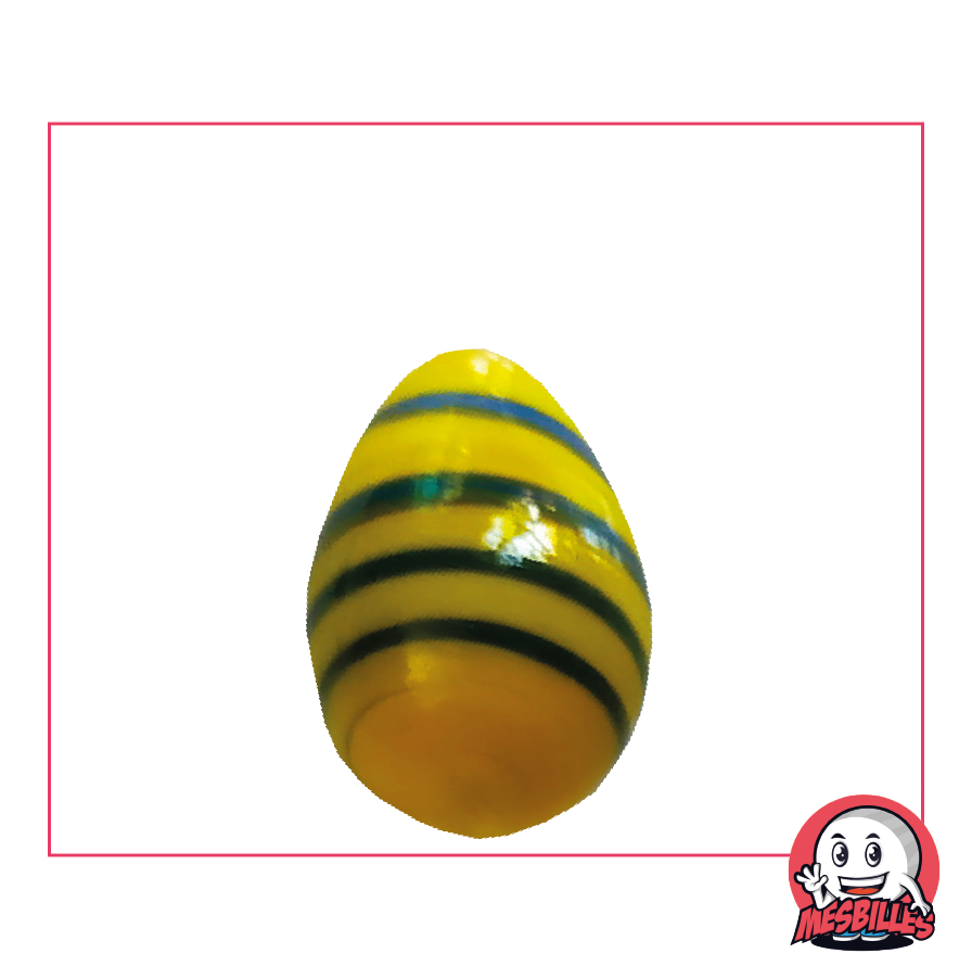 Biglia Ovoide MieiBiglie, vetro opaco blu striato di giallo, altezza circa 25 mm