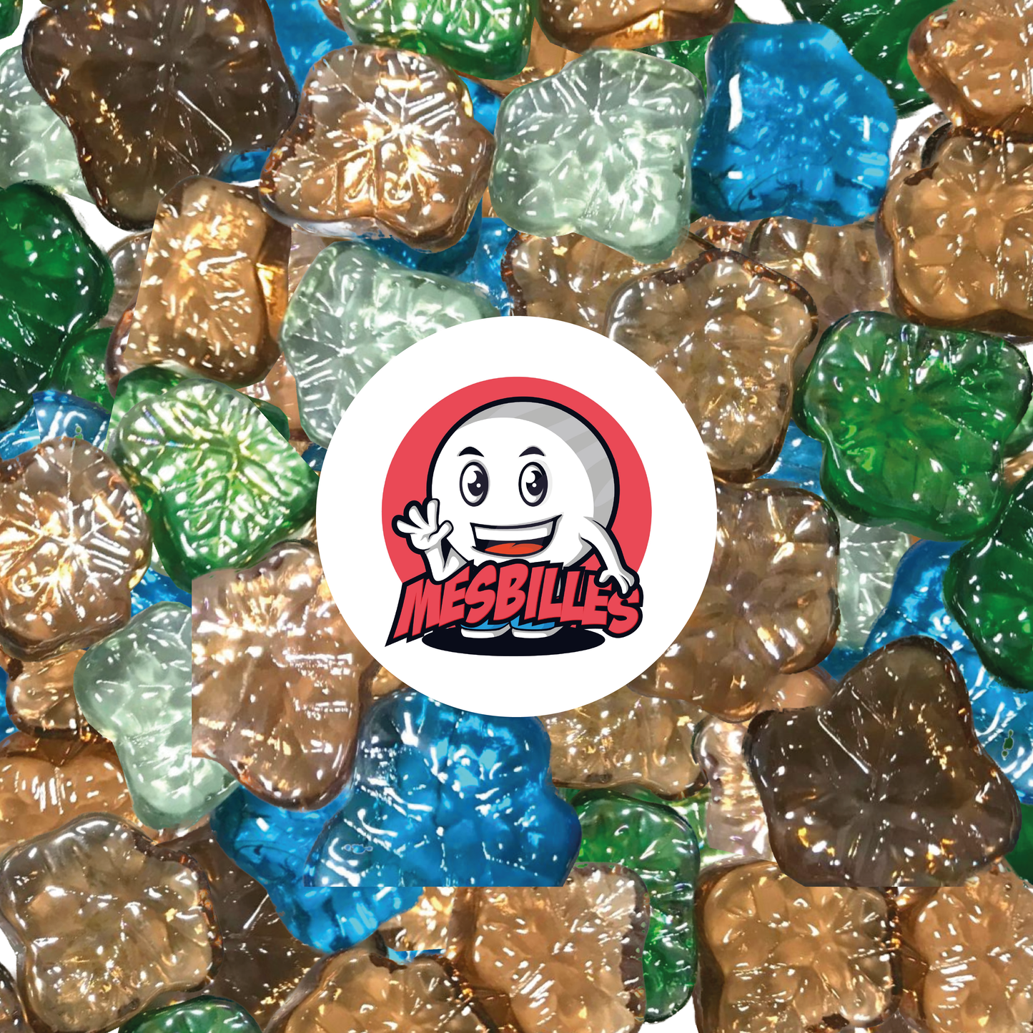 Logo MesBilles su Biglie Piatta Foglie d'acero in vetro Brillante di Colori