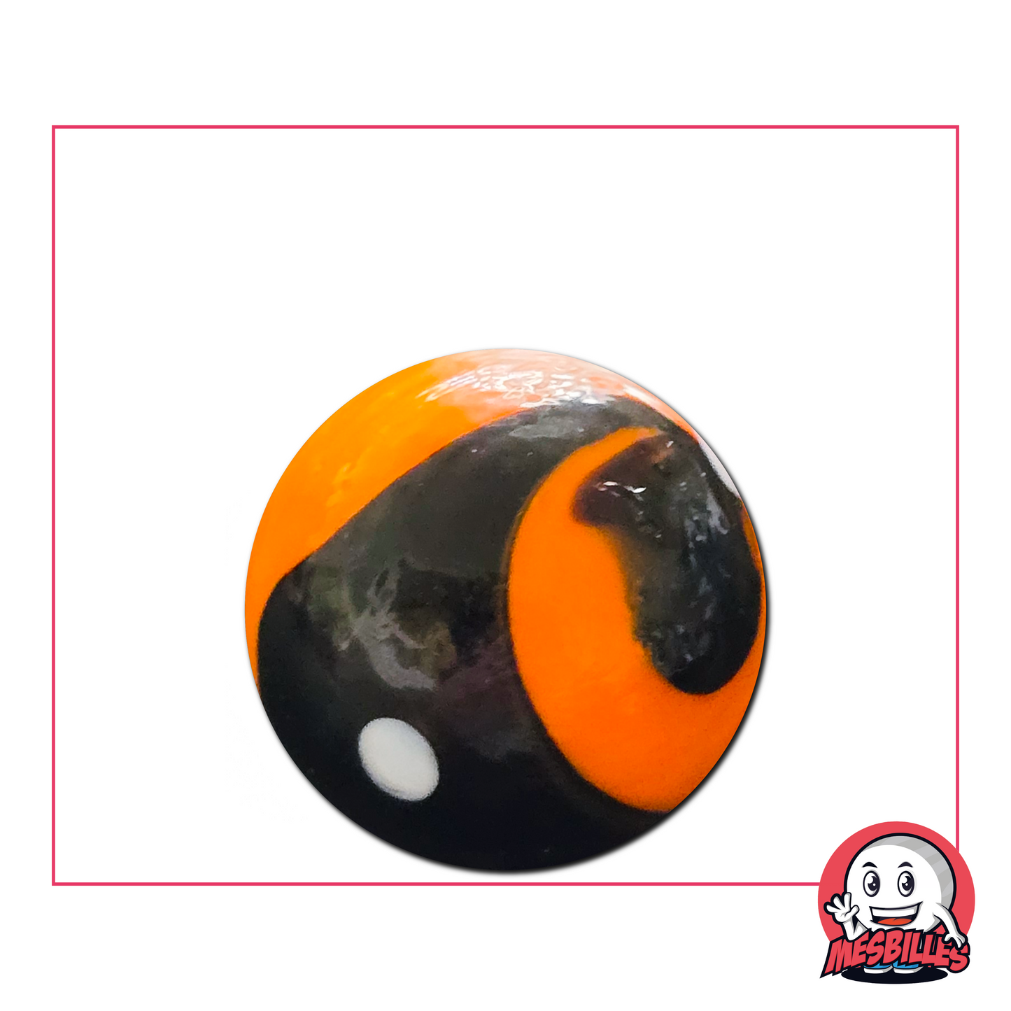 Biglia Big-Bang arancione e nera 25 mm - biglia rotonda in vetro con motivo fiammeggiante e contrastato