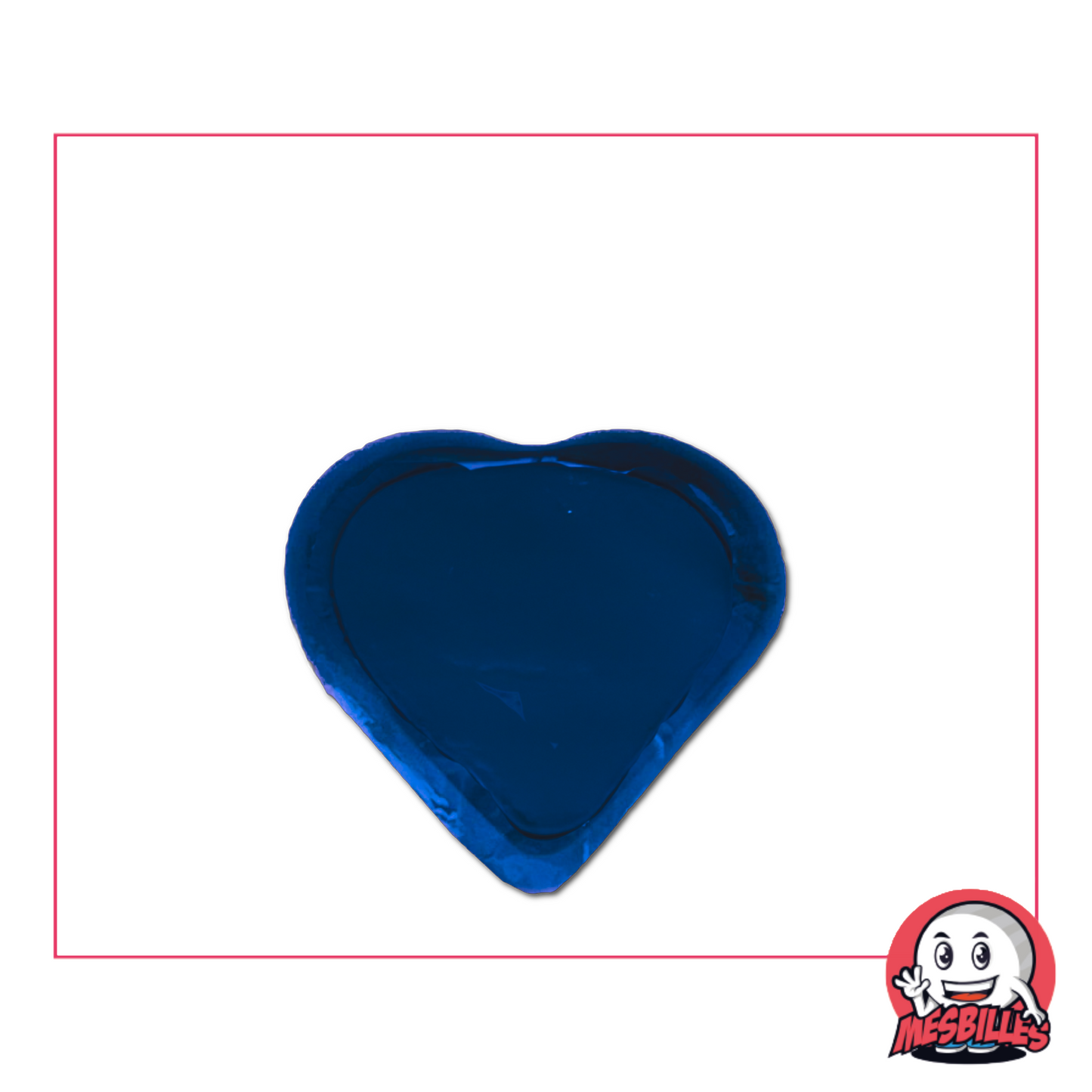 Foto di una biglia a forma di cuore, in vetro soffiato blu notte, venduta singolarmente sul negozio MieiBiglie.