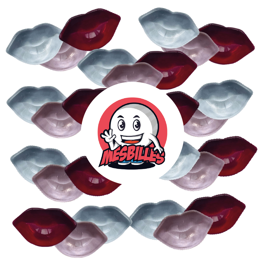 Immagine della mascotte MieiBiglie circondata da biglie Extra-piatta Kiss Rosa Chiara, la dolcezza delle biglie Formes chez MesBilles