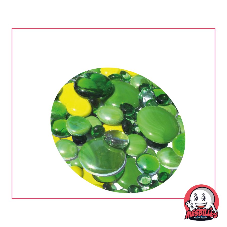 250 gr di Biglie Piatte, mix bianco e cristallo, 30 mm, 18 mm, 12 mm, brillanti