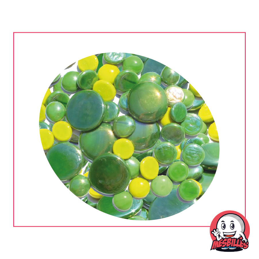 Set di biglie Piatta verdi opache e lucide, da 12 mm a 30 mm