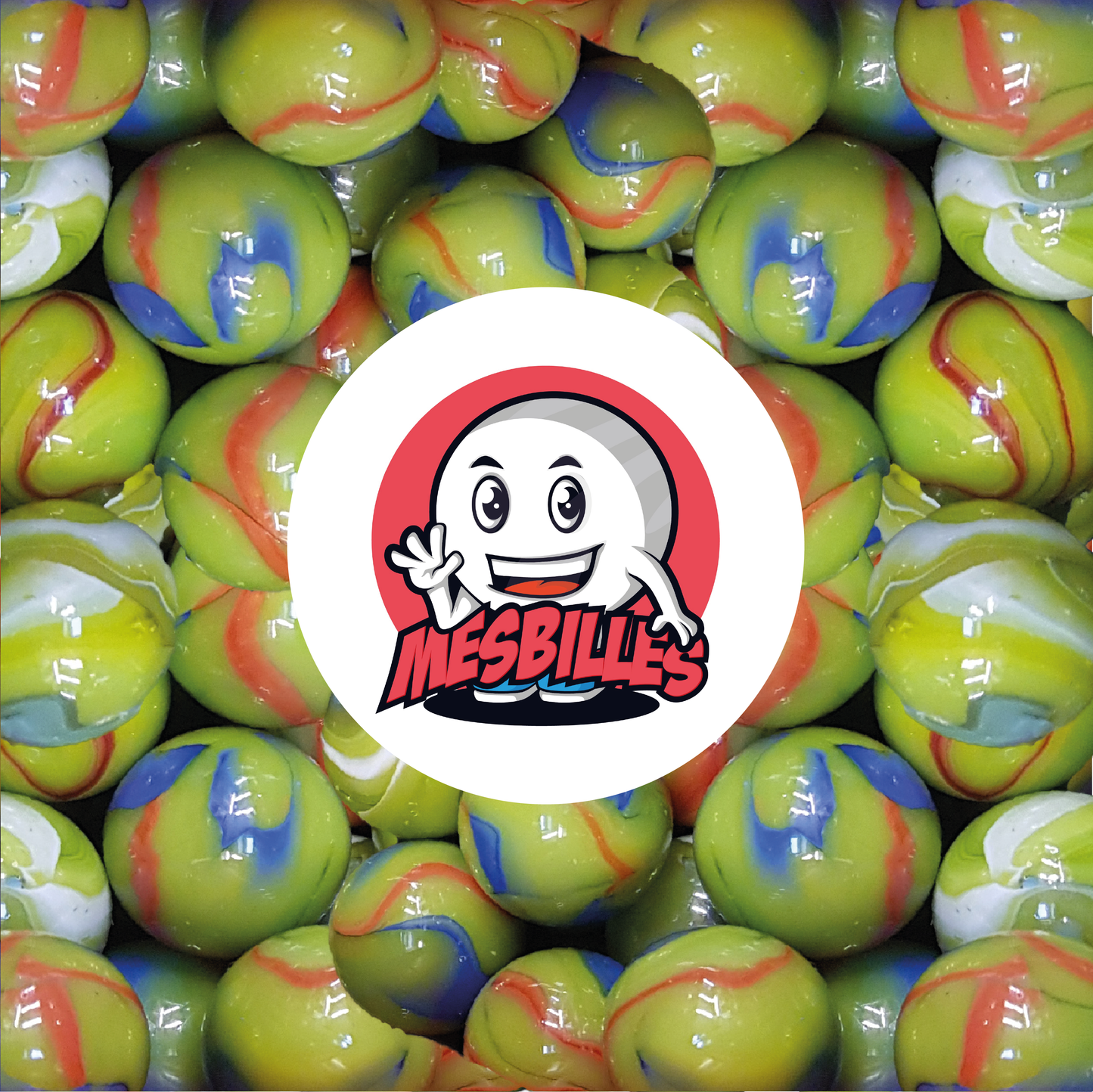 Immagine della mascotte MieiBiglie circondata da Biglie Impressionista 14 mm Verde Rosso Blu