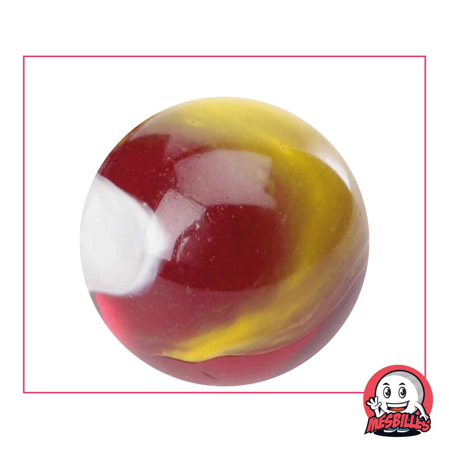 Biglia Clown da 42 mm in vetro rosso scuro traslucido con curve bianche e gialle, Biglia Grande