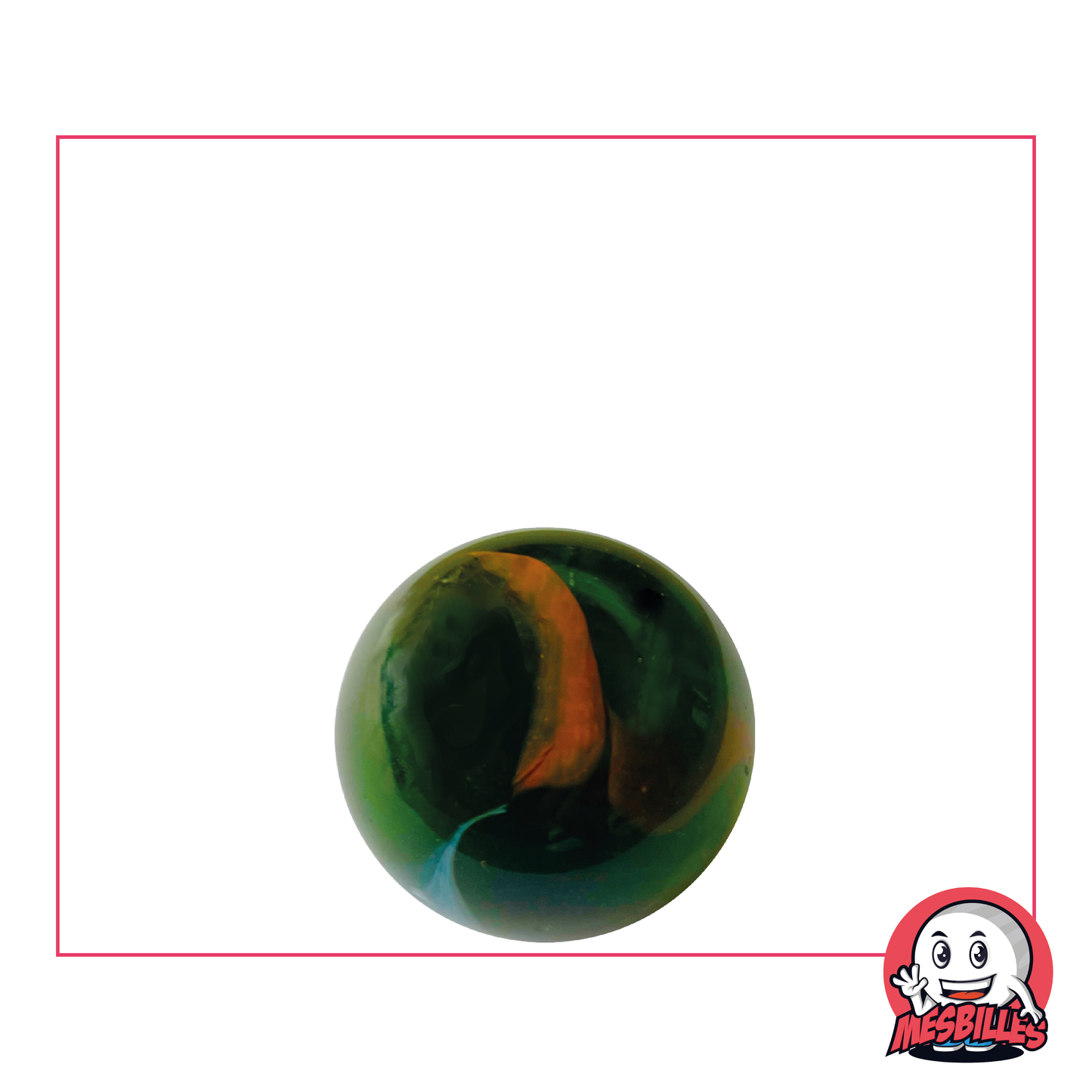 1 Biglia Croco da 16 mm, biglia in vetro traslucido di colore verde con bianco e arancione opaco