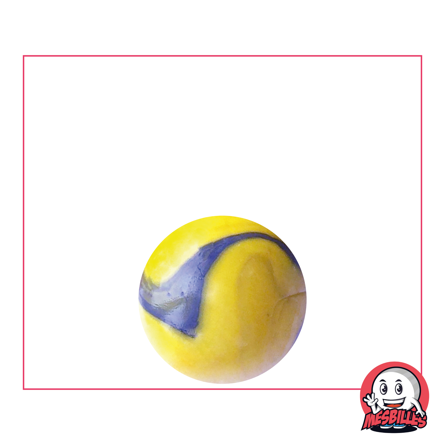 1 Biglia Gauguin 16 mm in vetro opaco di colore giallo e decorata con arabeschi blu