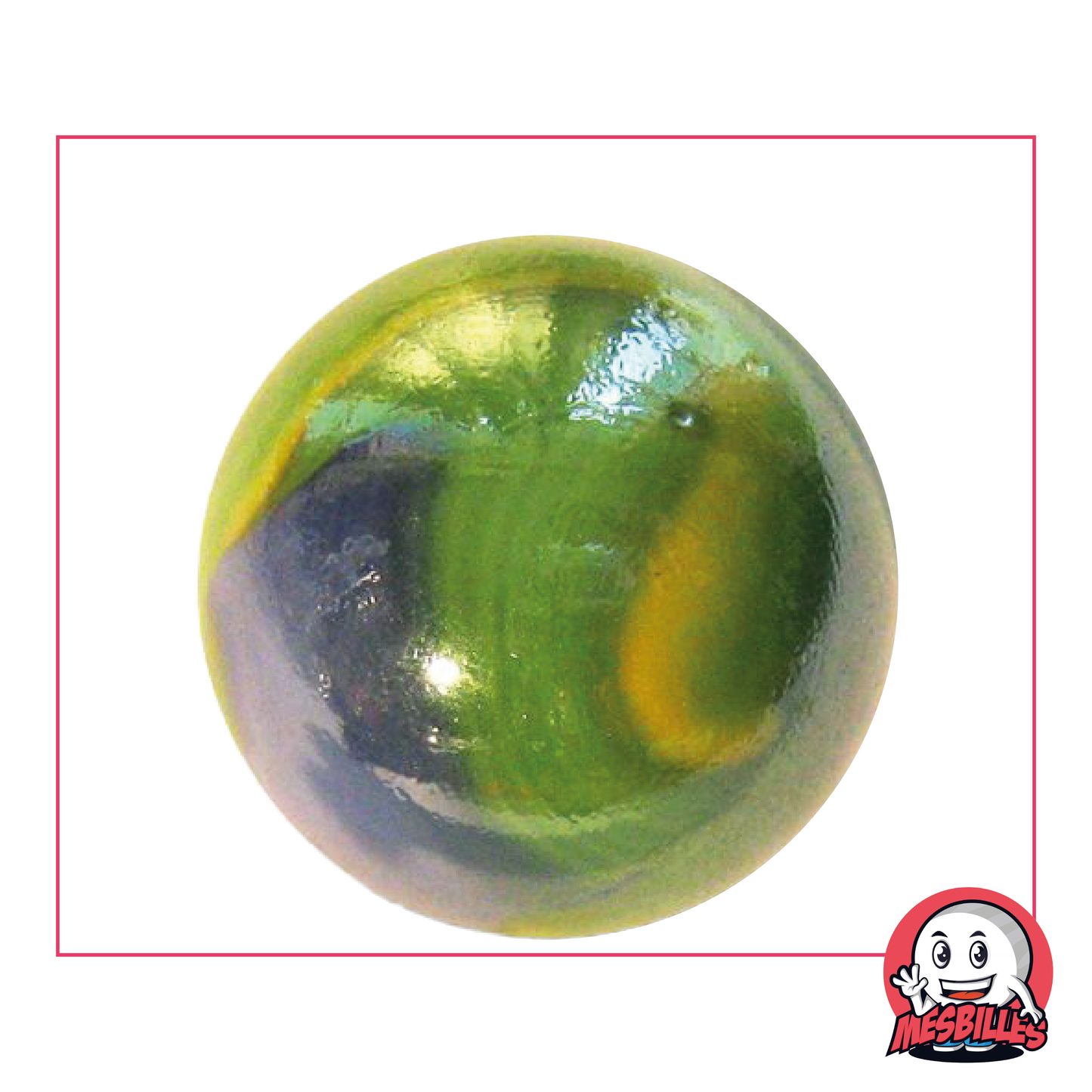 Biglia Gloster 42 mm in vetro di colore verde - giallo ultra brillante e opaco, biglia taglia balena