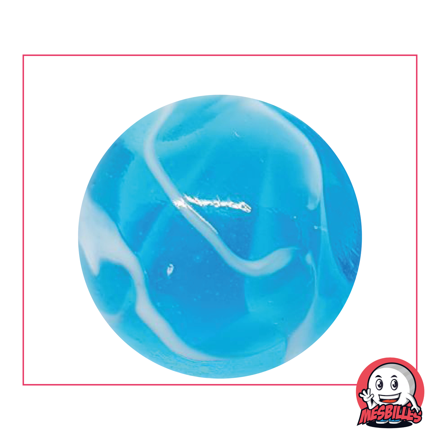 Biglia H2O 42 mm in vetro blu trasparente con onde bluastre, biglia di dimensioni Whale