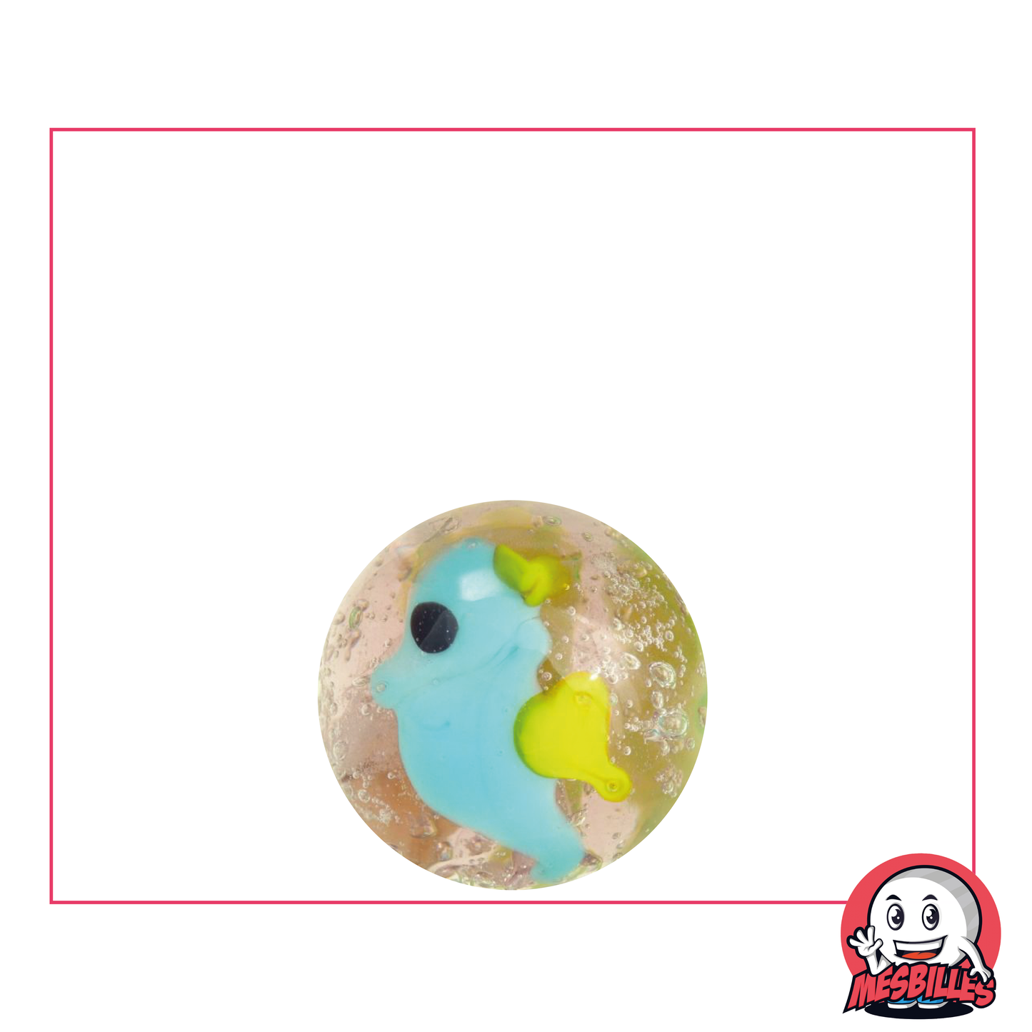 Biglia Art Hippocampe 16 mm di alta gamma, cristallo traslucido con cavalluccio marino azzurro disegnato