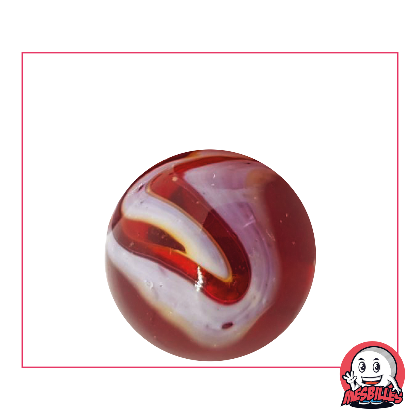 Biglia Iguana 25 mm rosso scuro con onda bianca che dona una dimensione artistica ai giochi con le biglie