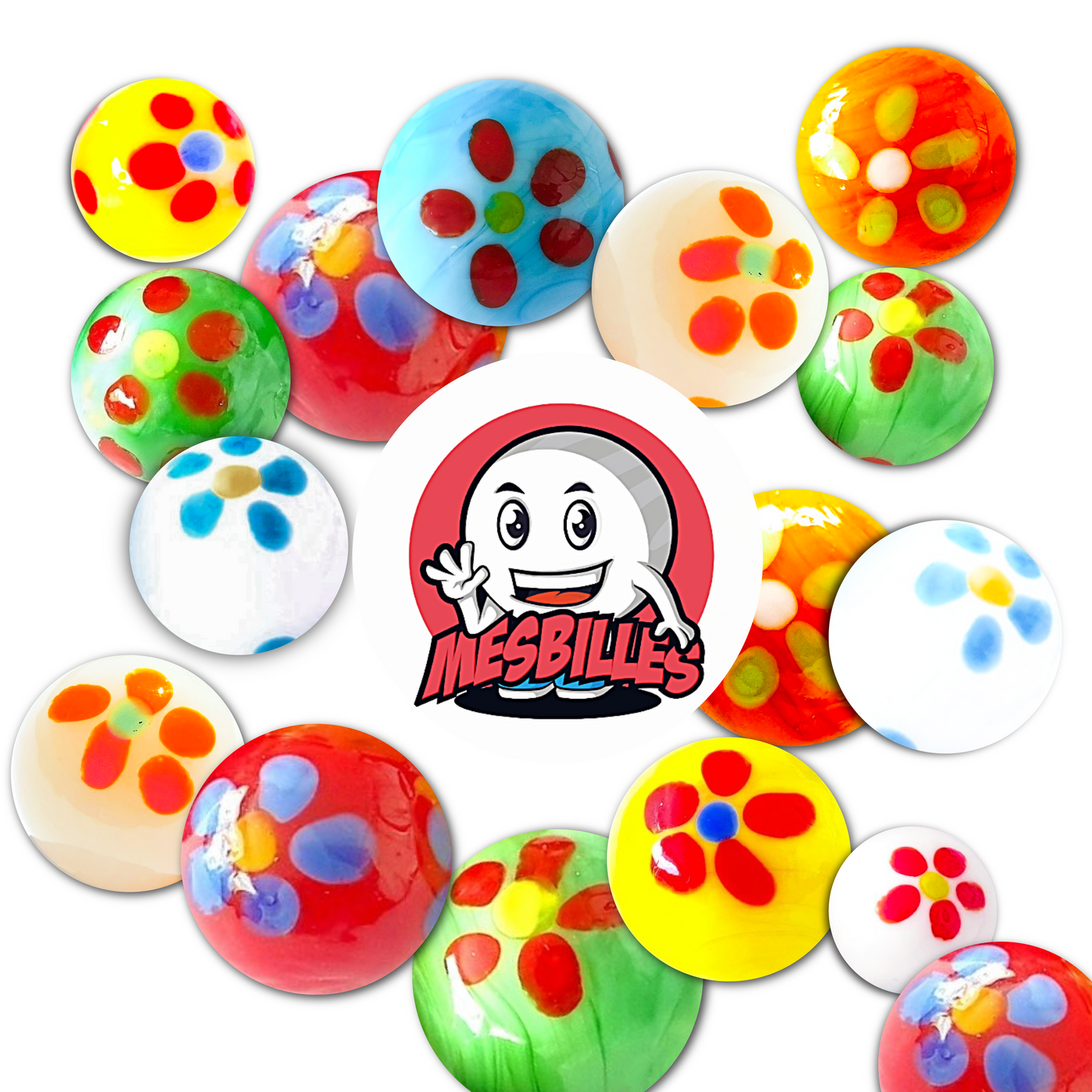 Logo MieiBiglie su biglie Passerina Rossa 16 mm, biglie artistiche, di fabbricazione artigianale