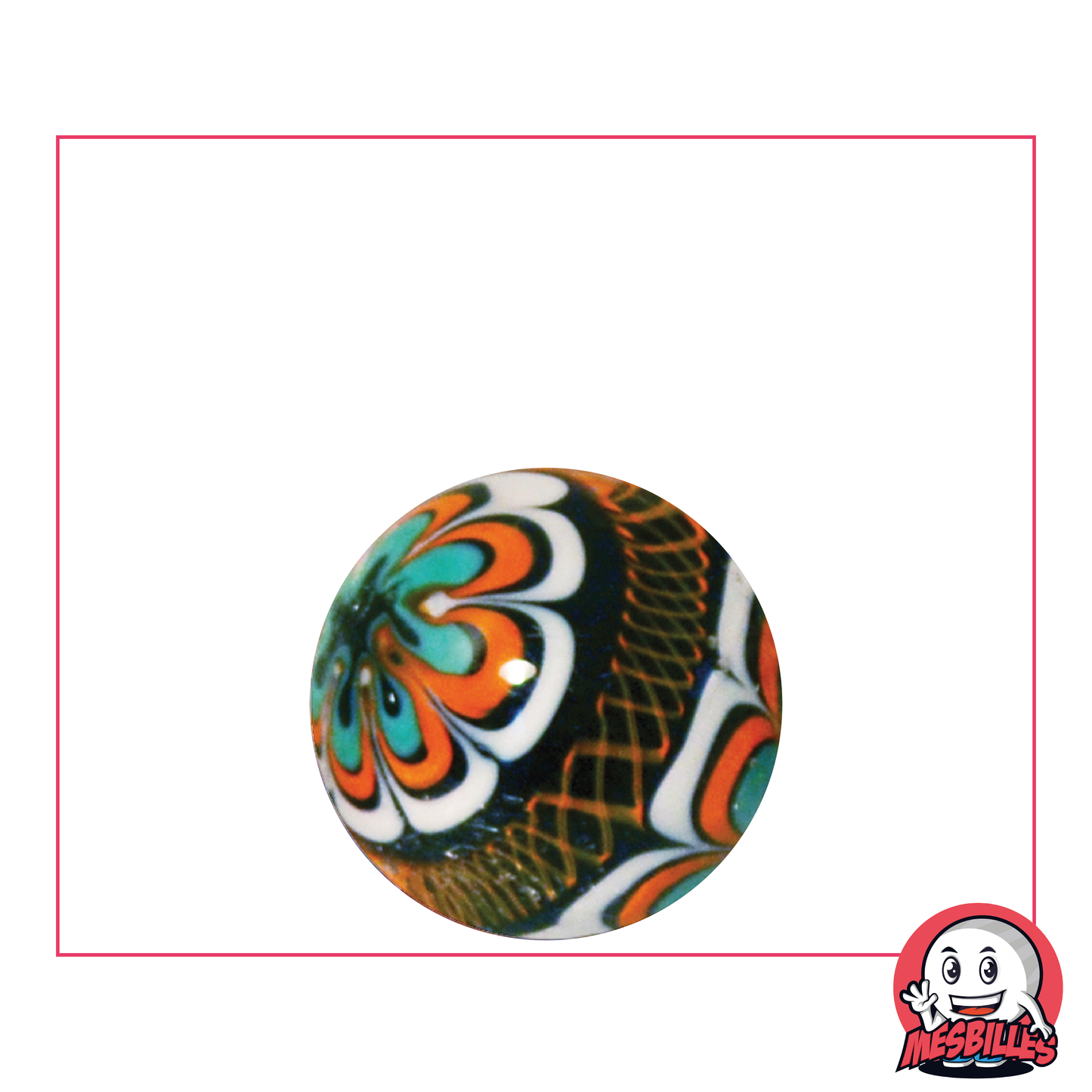 Biglia artistica Mandala arancione 22 mm, biglia artistica di qualità, design Mandala con predominanza arancione.