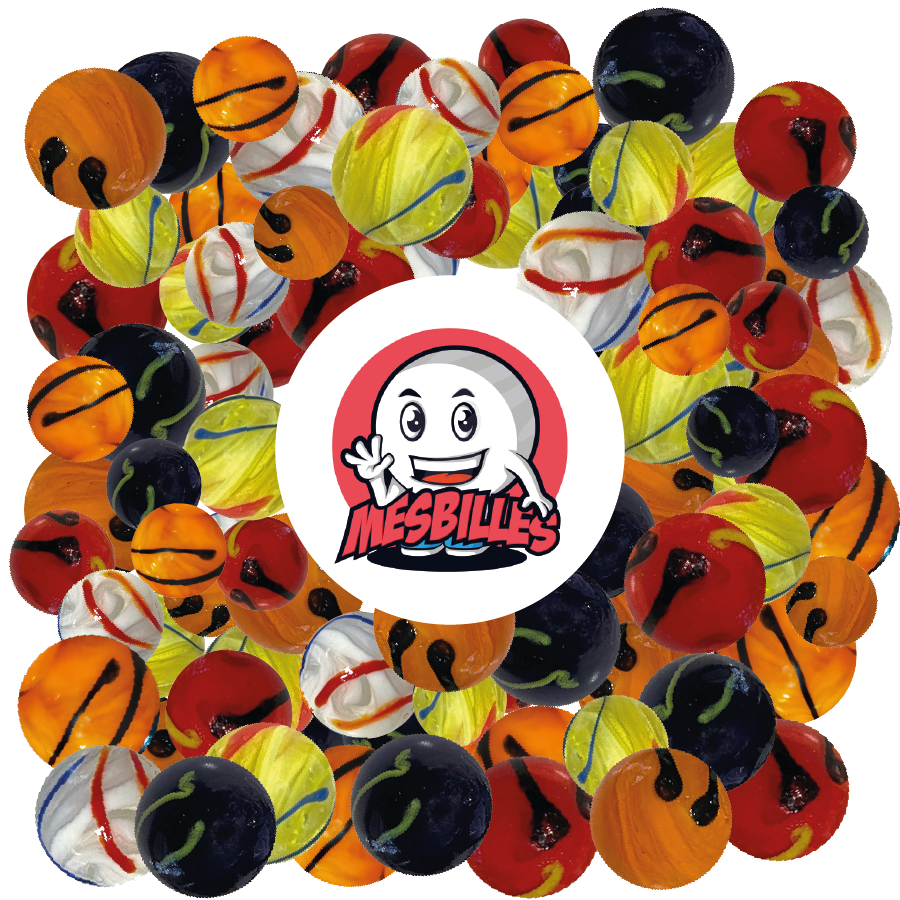 Biglie zebra blu e multicolori da 25 mm in vetro opaco, biglie KIMPLAY da collezione