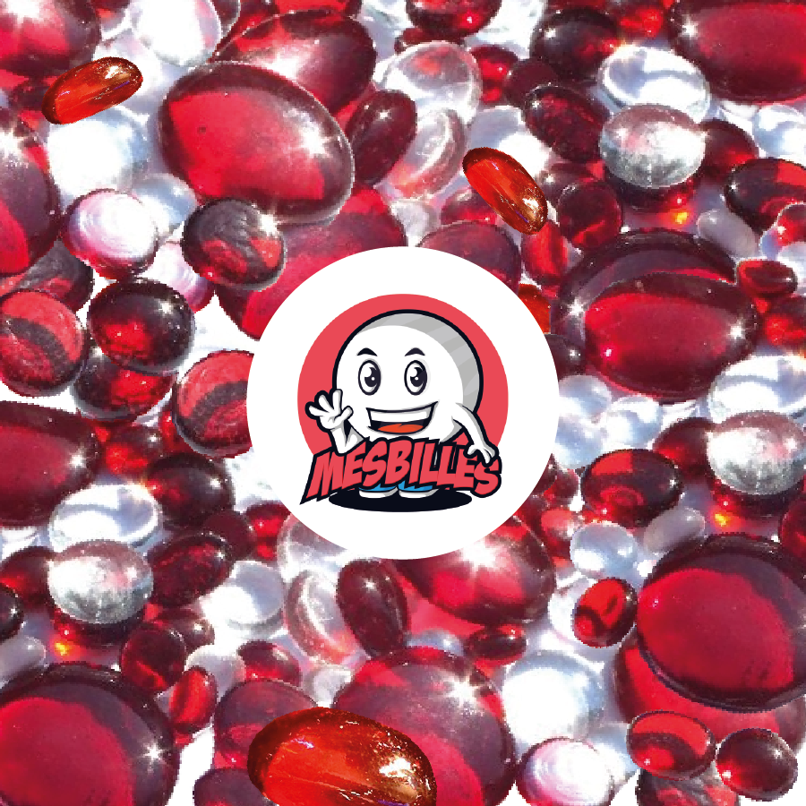 MieiBiglie - 250 gr Biglie Piatte, mix rosso e cristallo, 30mm, 18mm, 12mm, traslucide
