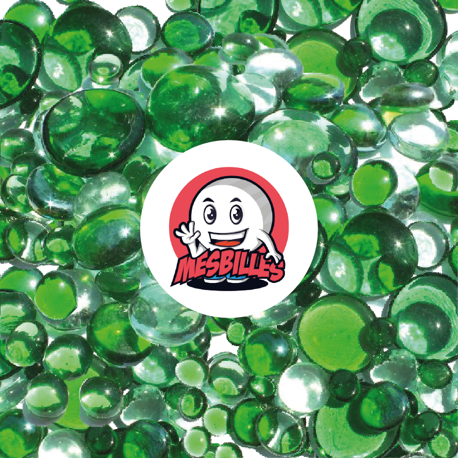 MieiBiglie - 250 gr Biglie Piatte, mix verde e cristallo, 30mm, 18mm, 12mm, traslucide