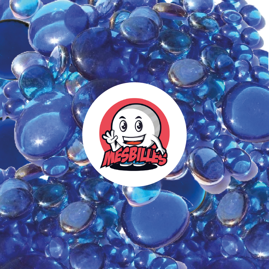Mascotte MieiBiglie - Biglie Piatta in diversi blu, trasparenti e traslucide, 12 mm-30 mm