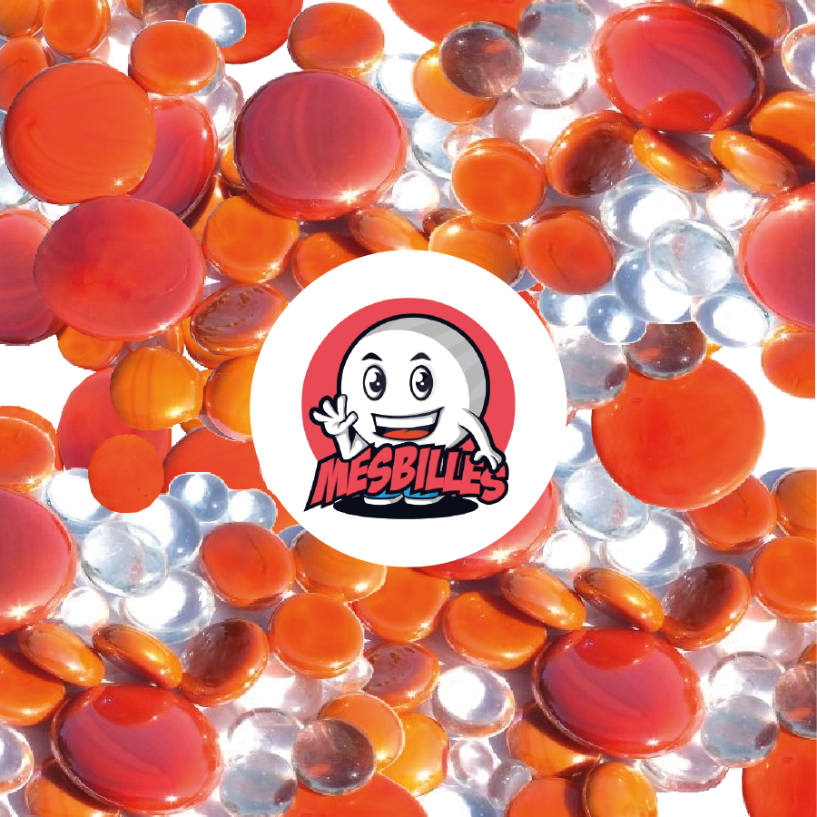 Mascotte MieiBiglie - Biglie Piatta arancioni e cristallo, trasparenti e opache brillanti, 12 mm-30 mm