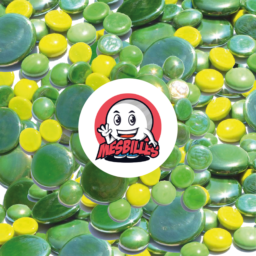 Mascotte mesBilles - Set di biglie Piatta verdi opache e brillanti, da 12 mm a 30 mm