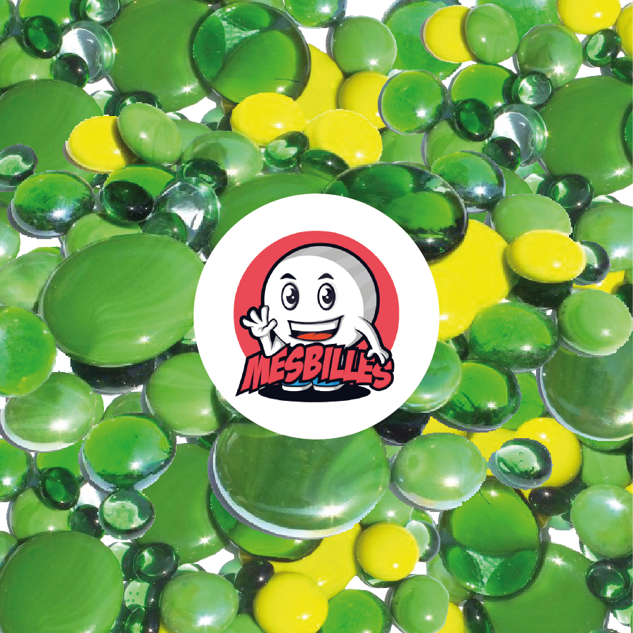 Mascotte MieiBiglie - Biglie Piatta in vetro verde limone e verde, traslucide e brillanti, 12 mm-30 mm