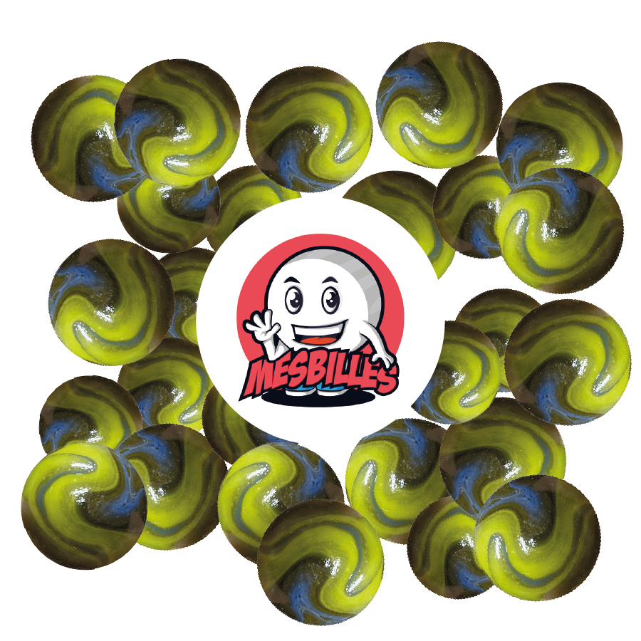 Sul sito di MieiBiglie, le biglie sono disponibili con diametro da 8 mm fino a 50 mm e oltre per alcune famiglie di biglie. Questa Biglia Arca Verde è una biglia in vetro da 35 mm