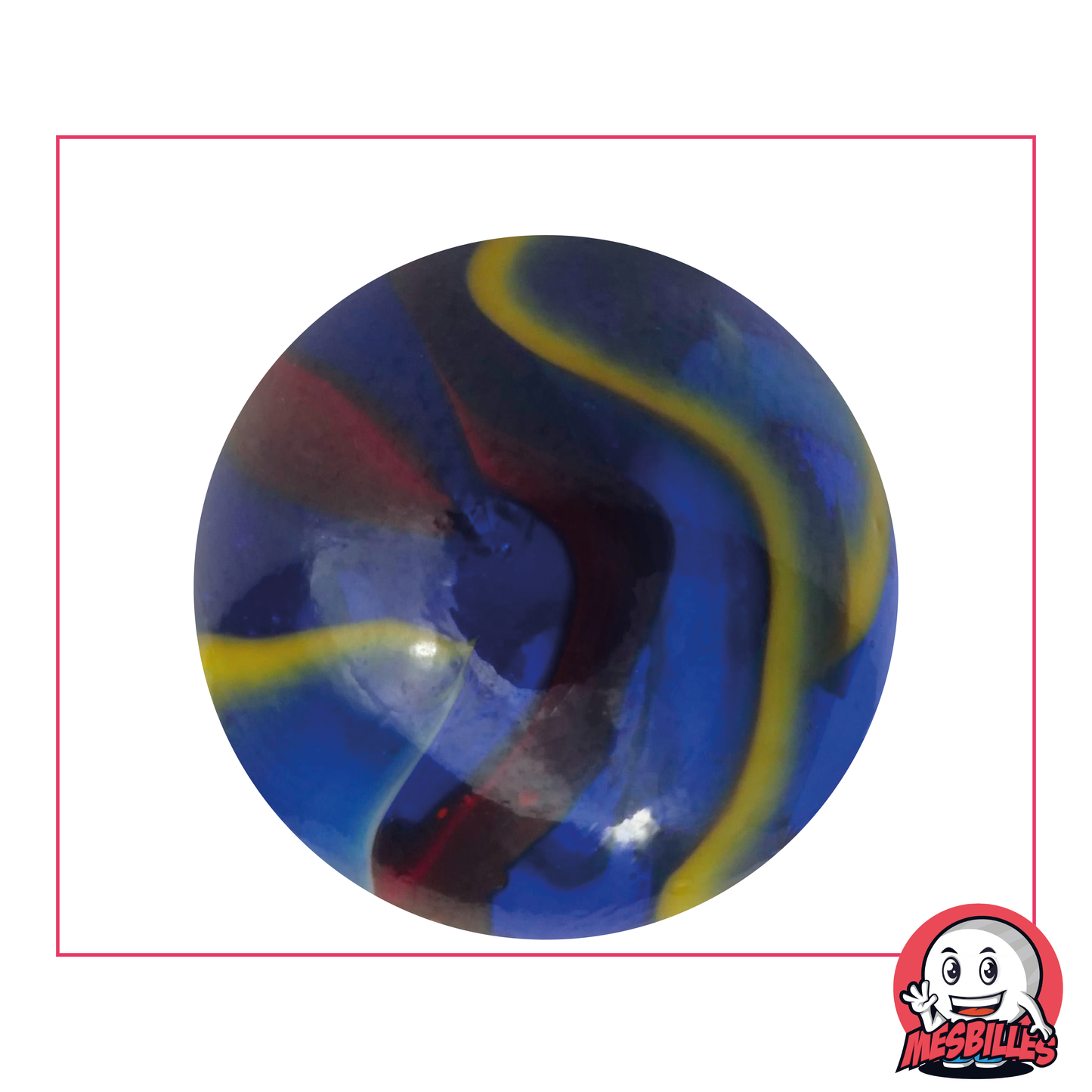 Biglia Michelangelo 42 mm in vetro blu, con striature rosse, bianche e gialle - MieiBiglie