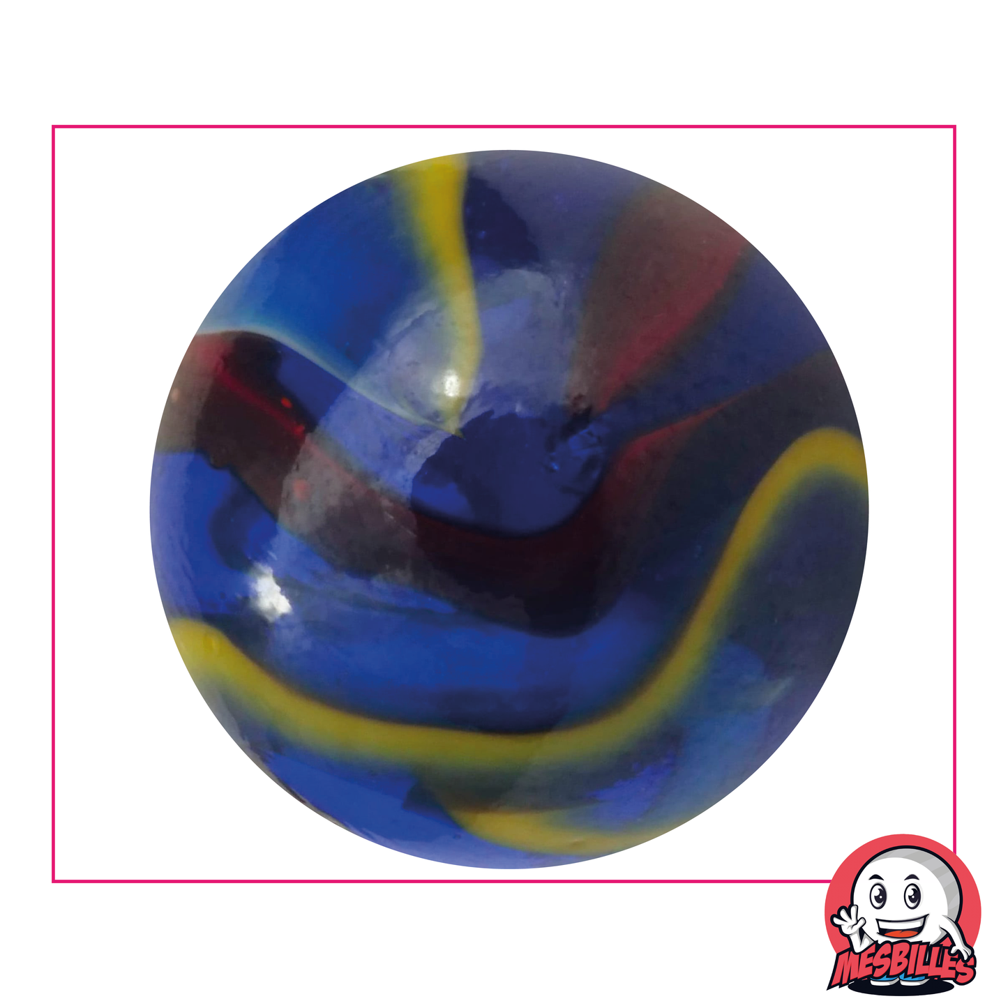 Biglia Michelangelo 50 mm in vetro blu, con striature rosse, bianche e gialle - MieiBiglie