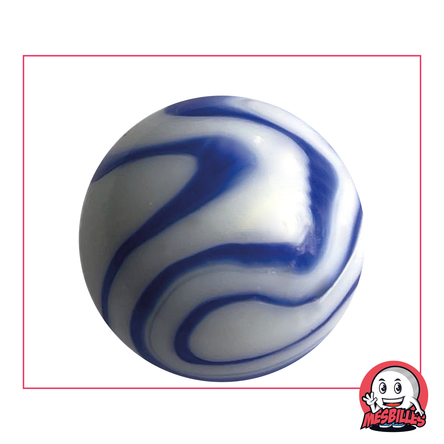 Biglia Ozone 42 mm zebrata bianca e blu, tipo porcellana, biglia di dimensioni Baleine, biglia molto grande