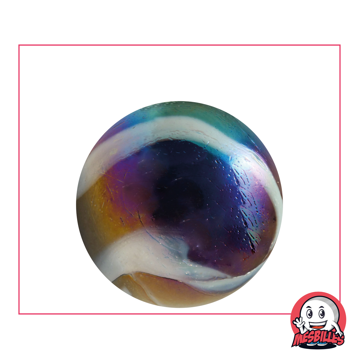 Biglia Petrolio: splendida biglia nera da 35 mm, decorata con sfumature brillanti per gli appassionati di biglie