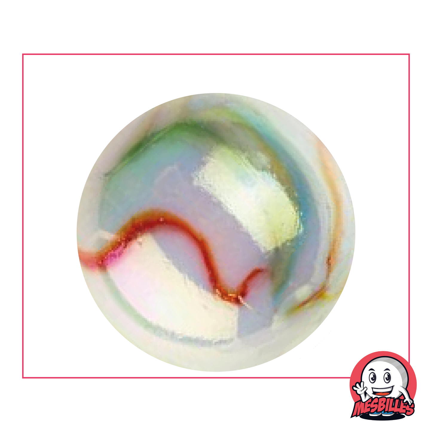 Biglia Preziosa da 42 mm in vetro multicolore bianco perlato decorato con spirali, biglia molto grande