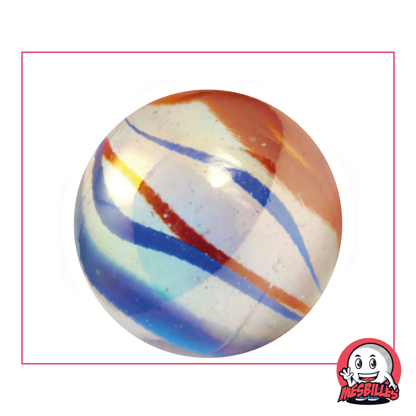 1 Biglia Tigre Bianca 16 mm, biglia in vetro opaco ultra brillante, con strisce azzurre e marroni