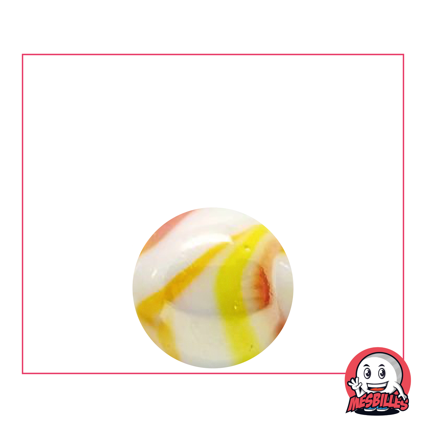 Biglia in vetro opaco Tigre Arancione da 16 mm, bianco brillante con arabeschi arancioni e gialli