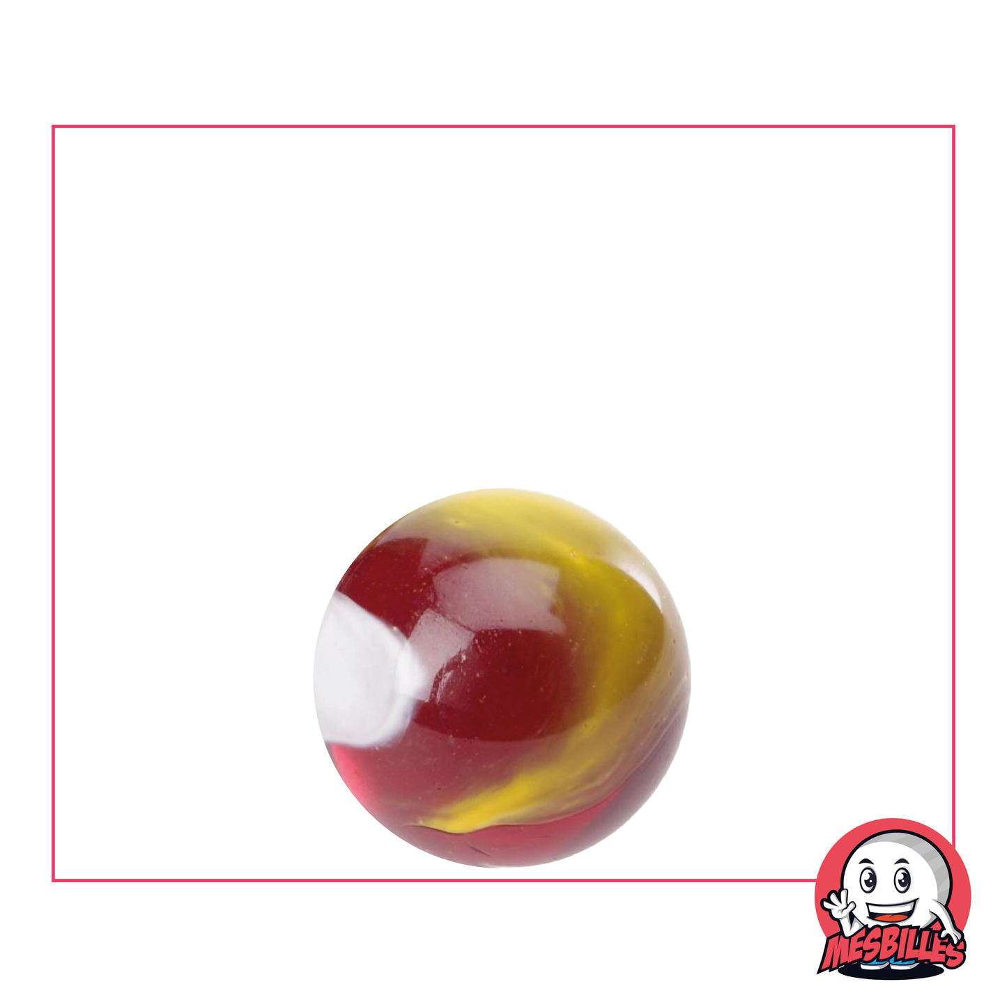 Biglia Clown da 16 mm, biglia rotonda in vetro traslucido rosso con superficie bianca e gialla