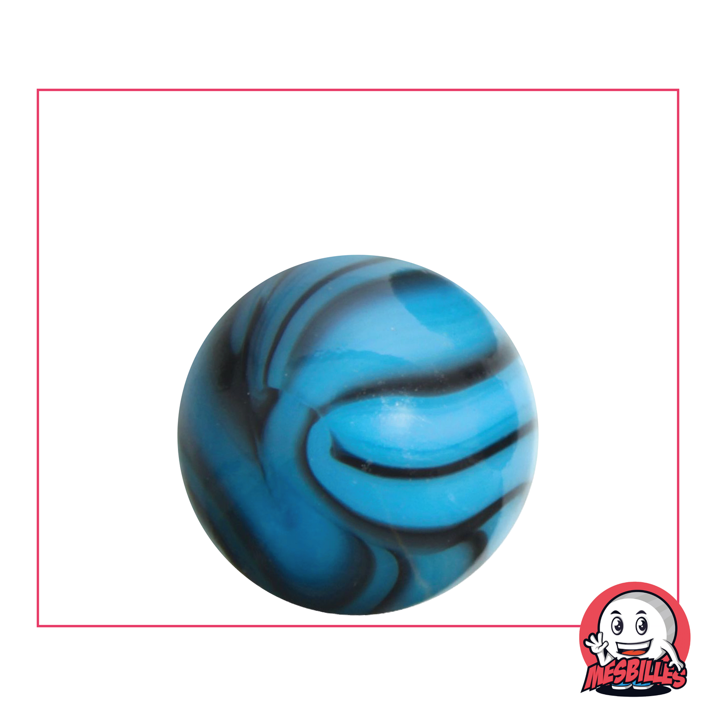 Biglia Zebra Turchese, rotonda da 25 mm, aspetto porcellana blu con strisce marroni - edizione limitata