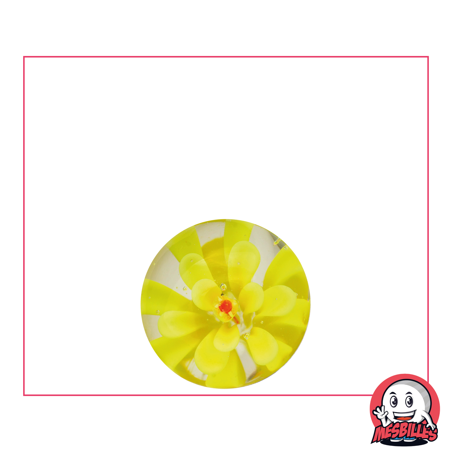 Biglia Art Flower 3D 16 mm, biglia cristallina con fiore giallo incastonato, biglia unica MieiBiglie