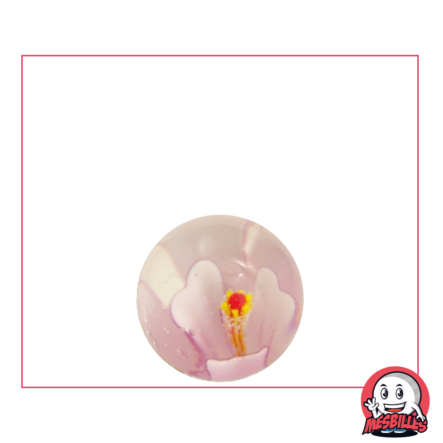 Biglia Art Flower 3D da 16 mm, biglia trasparente con fiore rosa incastonato, biglia artistica unica