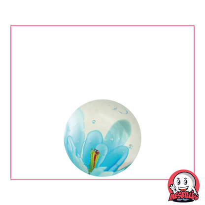 Biglia Art Flower 3D Turchese da 16 mm, biglia trasparente con fiore incastonato al centro