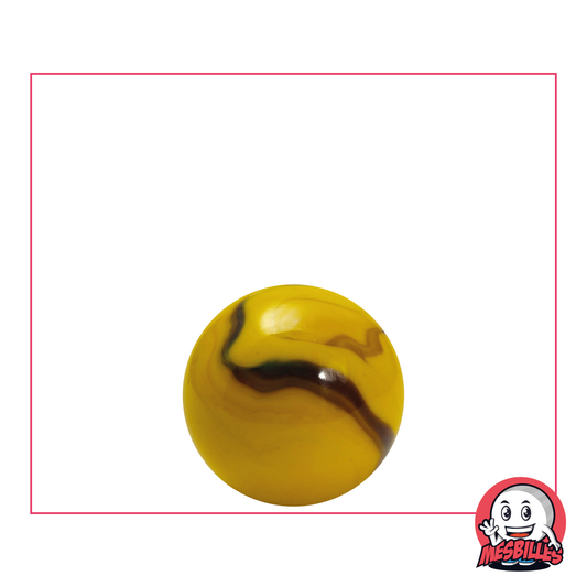 Biglia ape da 16 mm, biglia in vetro opaco di colore giallo con onde marroni sulla superficie