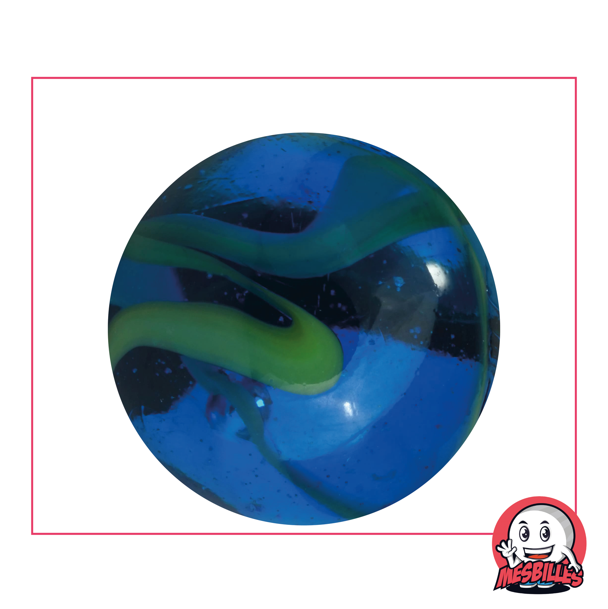 1 Biglia Abysse 42 mm in vetro di colore blu - turchese traslucido, biglia di dimensioni Whale