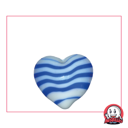 Biglia a forma di cuore in vetro opaco bianco striato di blu, biglia piatta 25 mm, MieiBiglie