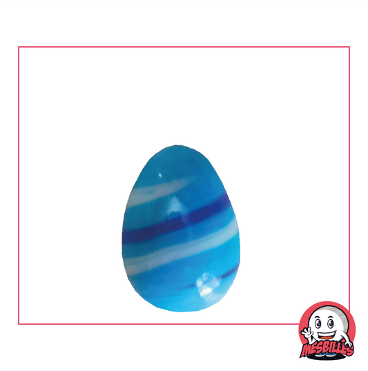 Biglia Ovoide MieiBiglie, onda oceanica, vetro opaco blu chiaro striato di bianco e blu, 25 mm