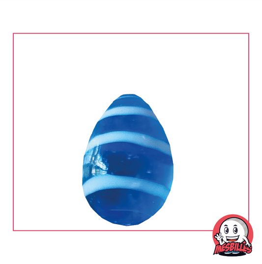 Biglia Ovoide MieiBiglie, forma non convenzionale, vetro blu intenso striato di bianco e blu, 25 mm