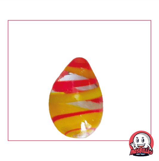 Biglia Ovoide MieiBiglie, ovoidale, cristallo traslucido striato di rosso e giallo, altezza circa 25 mm