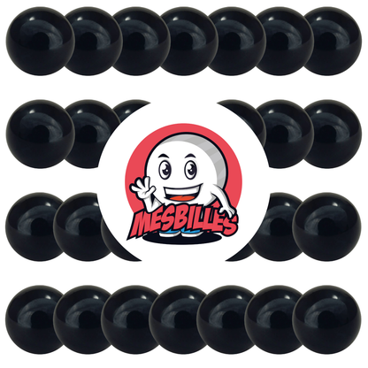 Immagine della mascotte MieiBiglie circondata da biglie opache nere 14 mm - Biglia in vetro rotonda