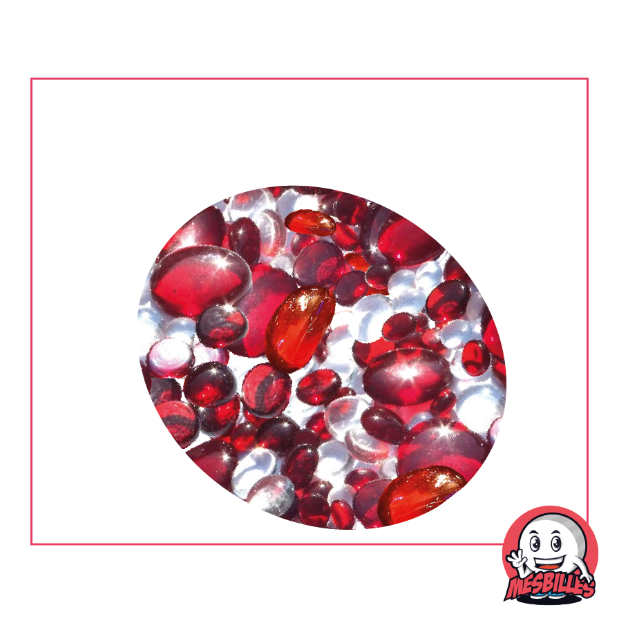 Biglie Piatta, mix rosso e cristallo, 30 mm, 18 mm, 12 mm, traslucide